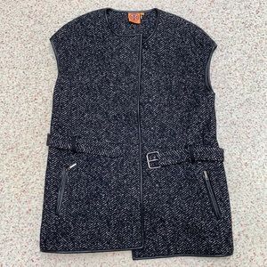 Tory Burch Tweed Vest with Leather Trim